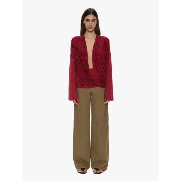 Christopher Esber Ripple Drape Long Sleeve Top in Wine | Long Sleeve | Coveti