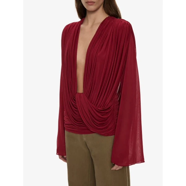 Christopher Esber Ripple Drape Long Sleeve Top in Wine | Long Sleeve | Coveti