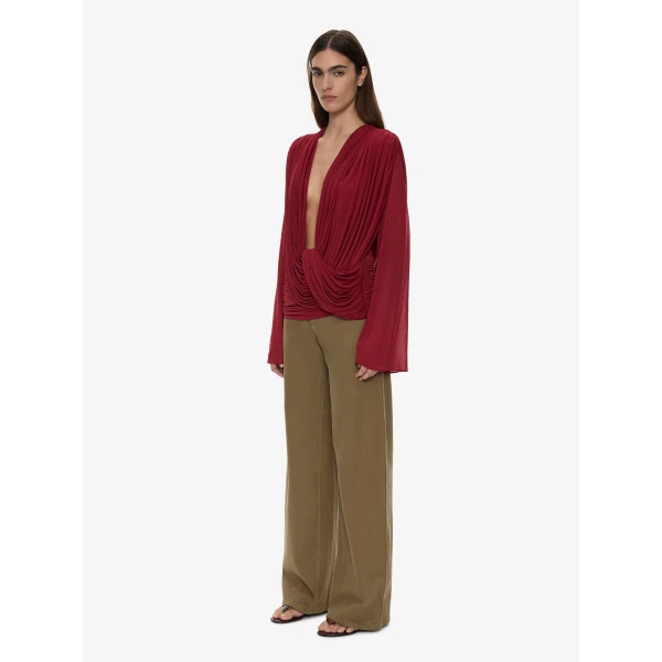 Christopher Esber Ripple Drape Long Sleeve Top in Wine | Long Sleeve | Coveti
