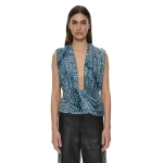 Christopher Esber Ripple Drape Top in Feathered Petrol | Tops | Coveti