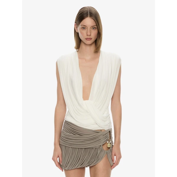Christopher Esber Ripple Drape Top in White | Tops | Coveti