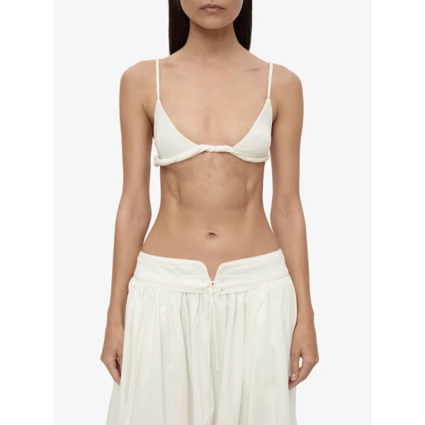 Christopher Esber Rolled Up Bralette in White | Bikini | Coveti