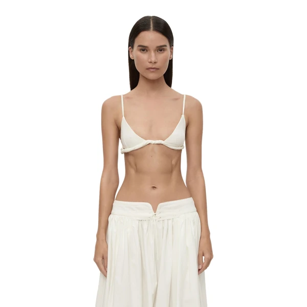 Christopher Esber Rolled Up Bralette in White | Bikini | Coveti