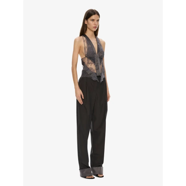 Christopher Esber Rowan Sateen Cuffed Trouser in Dark Smoke | Pants | Coveti