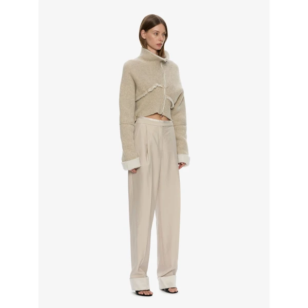 Christopher Esber Rowan Sateen Cuffed Trouser in Silver | Pants | Coveti