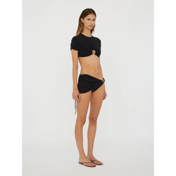 Christopher Esber Ruched Orbit Crop Swim Tee in Black | Bikini | Coveti