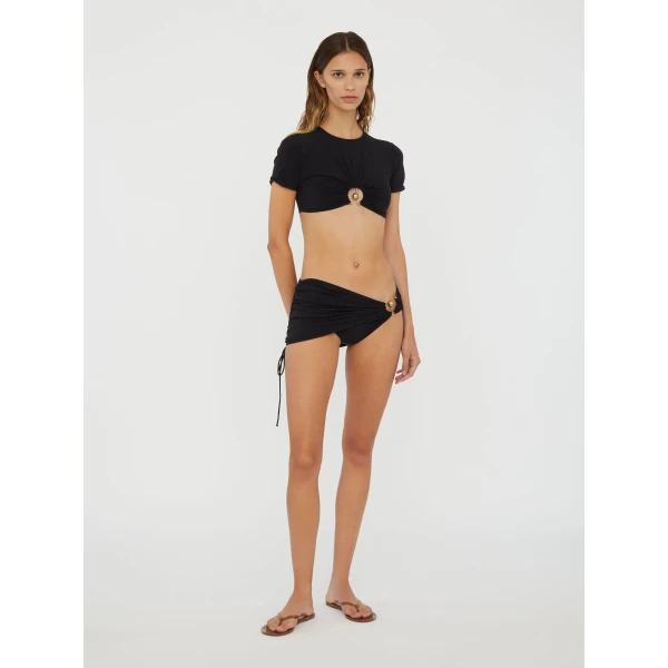 Christopher Esber Ruched Orbit Crop Swim Tee in Black | Bikini | Coveti