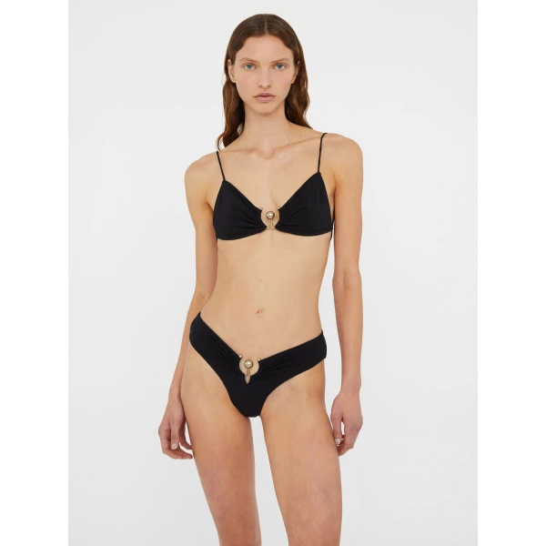 Christopher Esber Ruched Orbit High Brief in Black | Bikini | Coveti