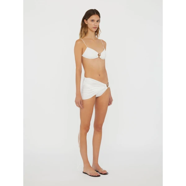 Christopher Esber Ruched Orbit Miniscule Bikini Top in White | Bikini | Coveti