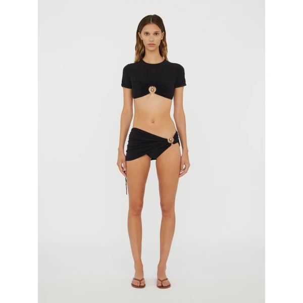 Christopher Esber Ruched Orbit Skirt Brief in Black | Skirts | Coveti
