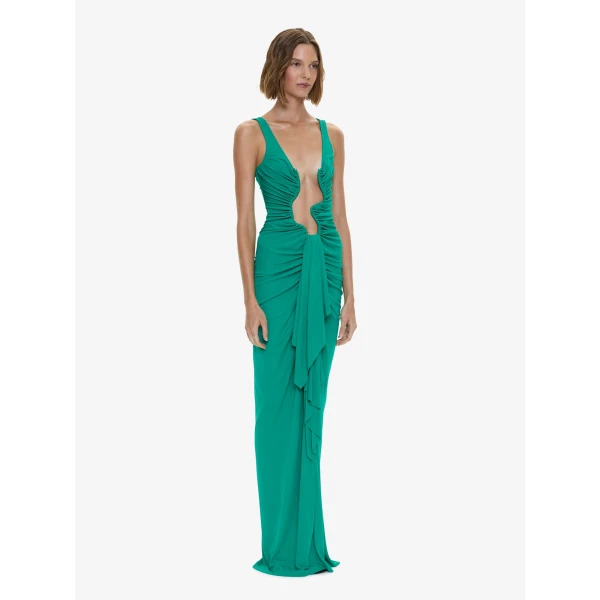 Christopher Esber Salacia Jersey Drape Dress in Malachite | Mini Dresses | Coveti