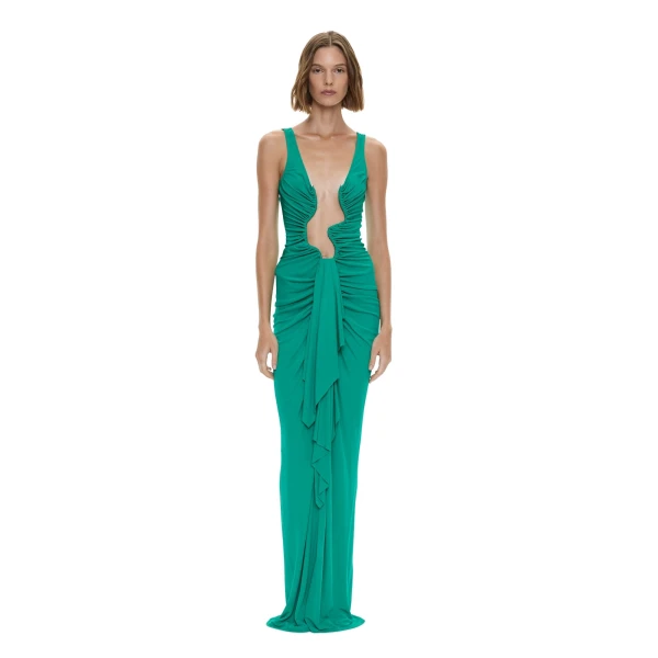 Salacia Jersey Drape Dress in Malachite