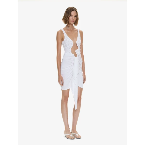 Christopher Esber Salacia Jersey Drape Mini Dress in White | Mini Dresses | Coveti