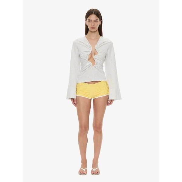 Christopher Esber Salacia Ruched Long Sleeve Top in Grey Marle | Long Sleeve | Coveti