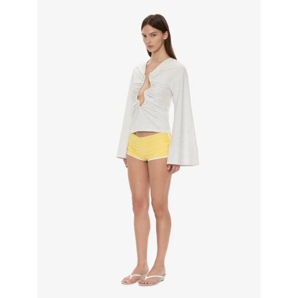 Christopher Esber Salacia Ruched Long Sleeve Top in Grey Marle | Long Sleeve | Coveti
