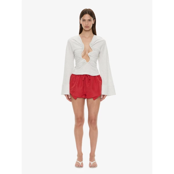 Christopher Esber Salacia Ruched Long Sleeve Top in Grey Marle | Long Sleeve | Coveti