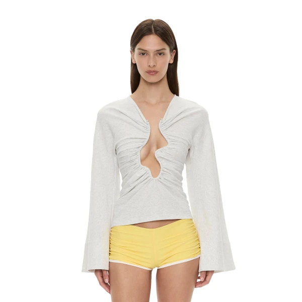 Salacia Ruched Long Sleeve Top in Grey Marle