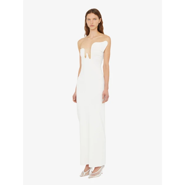Christopher Esber Salacia Wire Strapless Dress in White | Maxi Dresses | Coveti