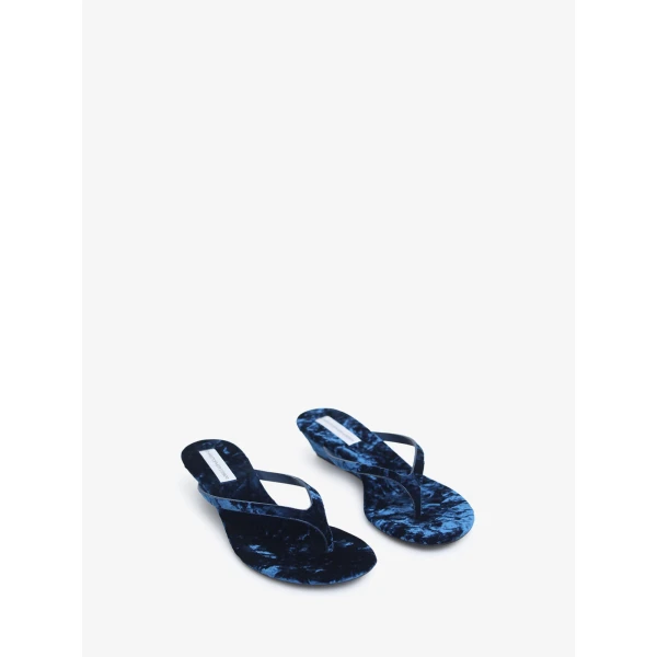 Christopher Esber Scala Velvet Wedge in Blue Enamel | Heels | Coveti