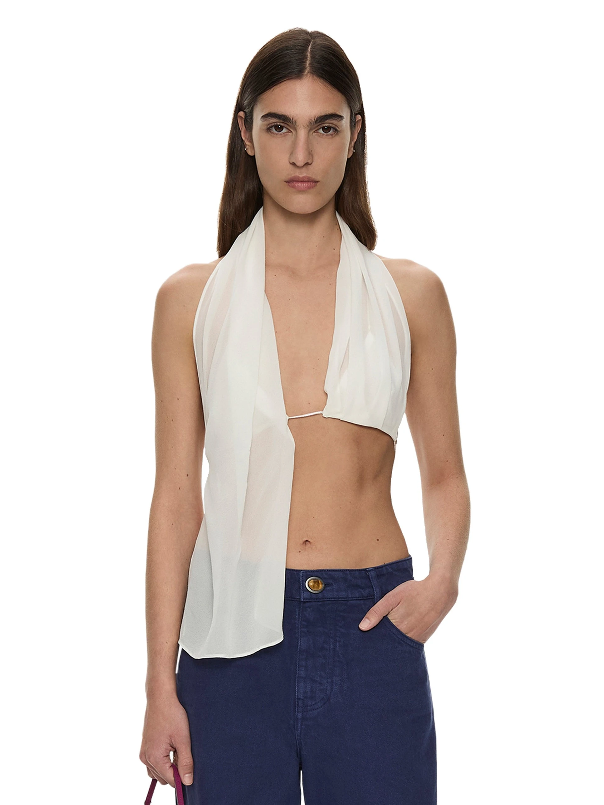 Christopher Esber Silk Scarf Chain Bra Top in White Christopher Esber Silk Scarf Chain Bra Top in White | Tops | Coveti
