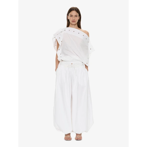 Christopher Esber Spiral Stone Snap Poplin Top in White | Shirts | Coveti