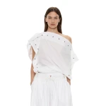 Christopher Esber Spiral Stone Snap Poplin Top in White | Shirts | Coveti
