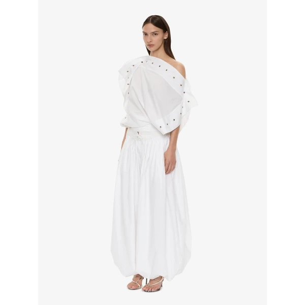 Christopher Esber Spiral Stone Snap Poplin Top in White | Shirts | Coveti