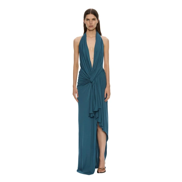 Christopher Esber Spire Cascade Gown in Petrol | Evening Gowns | Coveti