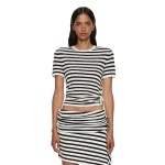 Christopher Esber Stripe Knit Ruched Orbit Tee in Black White Stripe | Sweaters | Coveti