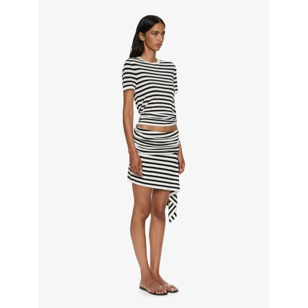 Christopher Esber Stripe Knit Ruched Orbit Tee in Black White Stripe | Sweaters | Coveti