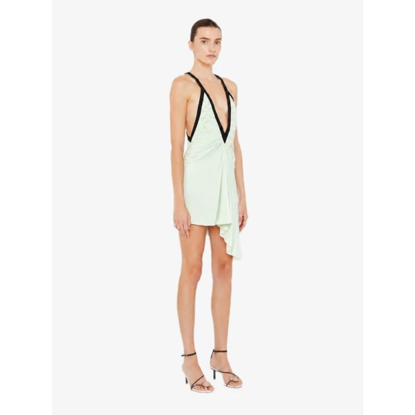 Christopher Esber Suspended Jersey Fluted Mini Dress in Vapour Mint Black | Mini Dresses | Coveti
