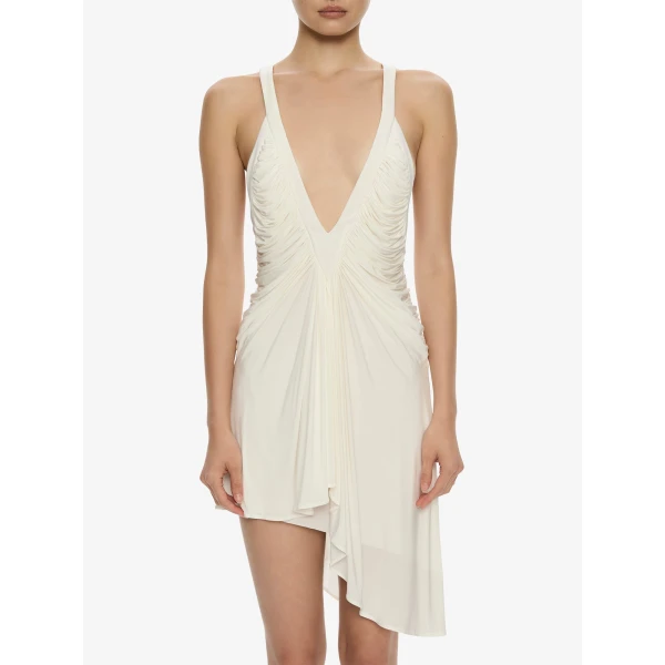 Christopher Esber Suspended Jersey Fluted Mini Dress in White | Mini Dresses | Coveti