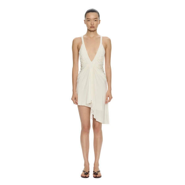 Suspended Jersey Fluted Mini Dress in White