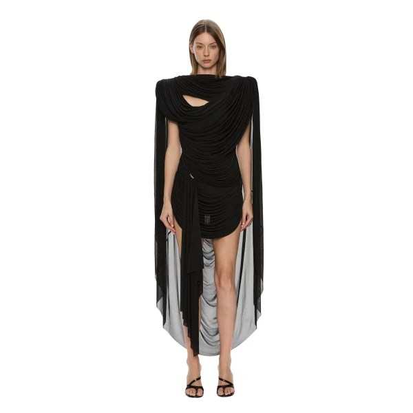 Torrent Draped Mini Dress in Black