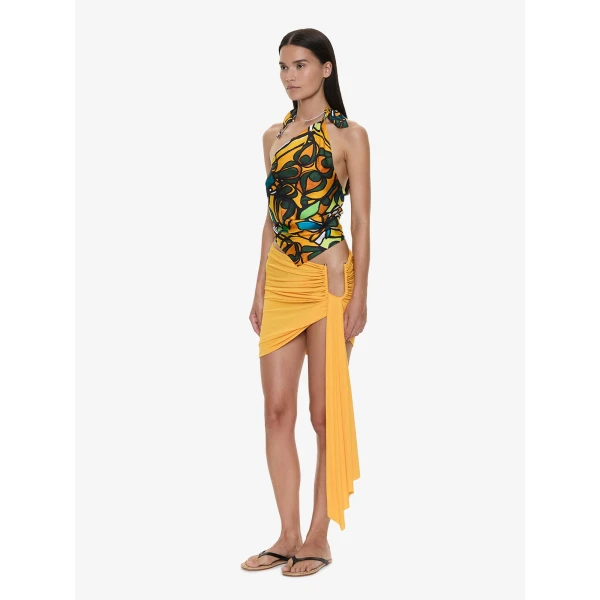 Christopher Esber Tropic Nouveau Scarf Tie Top in Orange Tropic Nouveau Print | Tops | Coveti