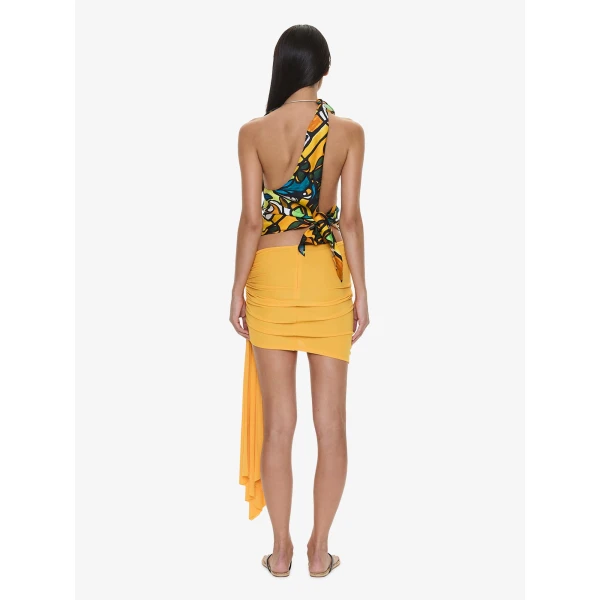 Christopher Esber Tropic Nouveau Scarf Tie Top in Orange Tropic Nouveau Print | Tops | Coveti