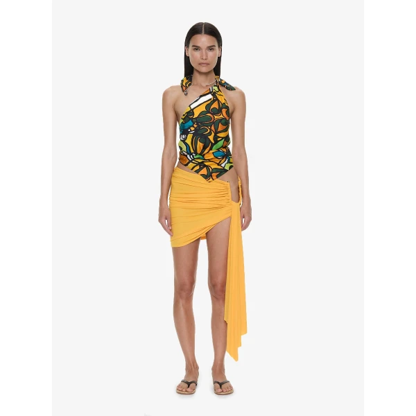 Christopher Esber Tropic Nouveau Scarf Tie Top in Orange Tropic Nouveau Print | Tops | Coveti