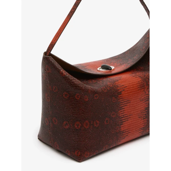 Christopher Esber Turnlock Lizard Shoulder Bag in Lizard Brown | Shoulder & Crossbody Bags | Coveti