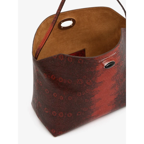Christopher Esber Turnlock Lizard Shoulder Bag in Lizard Brown | Shoulder & Crossbody Bags | Coveti