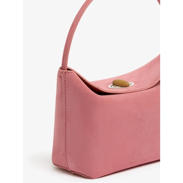 Christopher Esber Turnlock Suede Mini Bag in Bubblegum | Mini Bags | Coveti