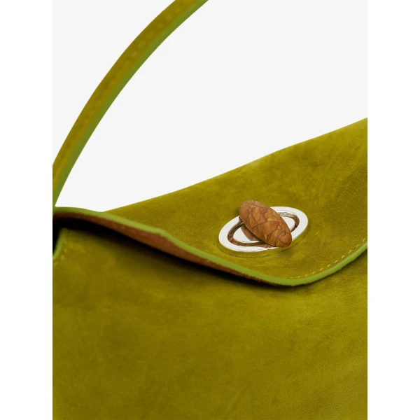 Christopher Esber Turnlock Suede Mini Bag in Chartreuse | Mini Bags | Coveti
