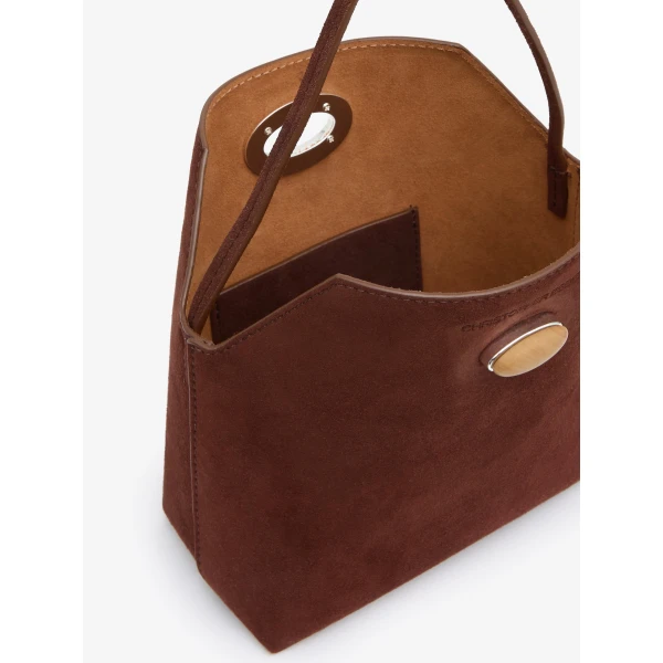Christopher Esber Turnlock Suede Mini Bag in Espresso | Mini Bags | Coveti