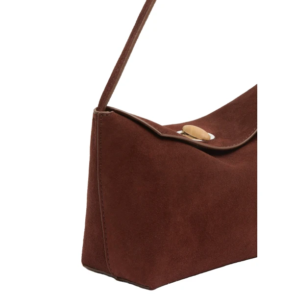 Christopher Esber Turnlock Suede Mini Bag in Espresso | Mini Bags | Coveti