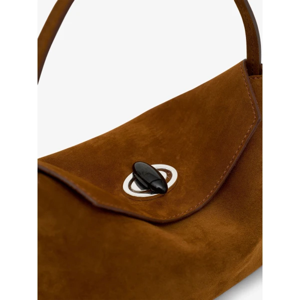Christopher Esber Turnlock Suede Mini Bag in Russet | Mini Bags | Coveti