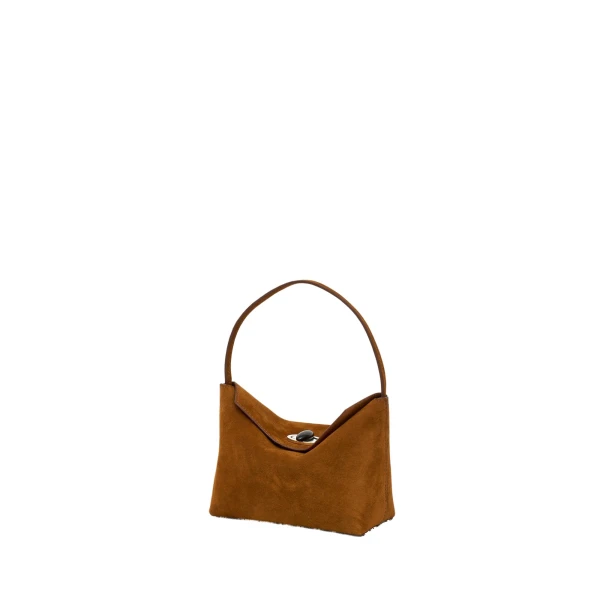 Christopher Esber Turnlock Suede Mini Bag in Russet | Mini Bags | Coveti