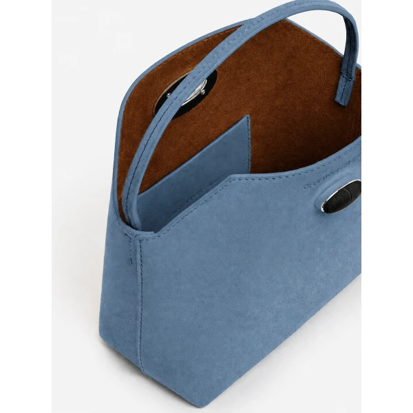 Christopher Esber Turnlock Suede Mini Bag in Steel Blue | Mini Bags | Coveti
