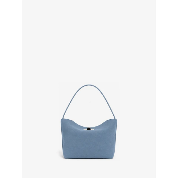 Christopher Esber Turnlock Suede Mini Bag in Steel Blue | Mini Bags | Coveti