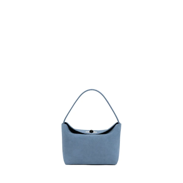 Christopher Esber Turnlock Suede Mini Bag in Steel Blue | Mini Bags | Coveti