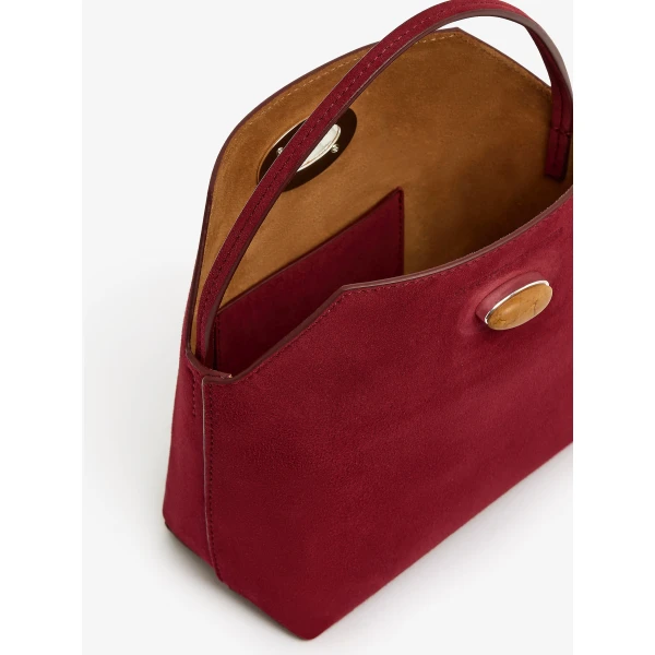 Christopher Esber Turnlock Suede Mini Bag in Wine | Mini Bags | Coveti