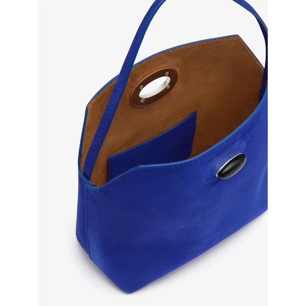 Christopher Esber Turnlock Suede Mini Bag in Yves Blue | Mini Bags | Coveti